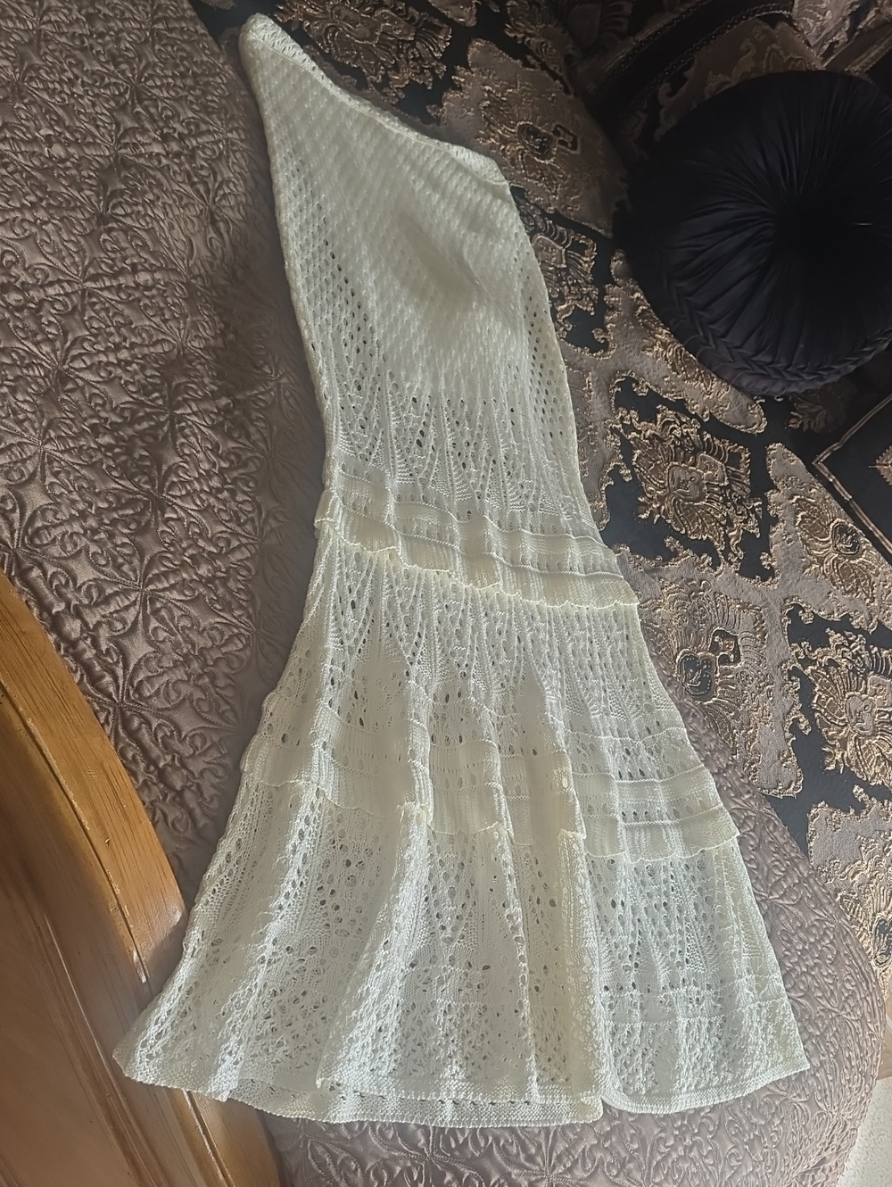 VENUS Ivory Crochet Maxi Dress with Tiered Skirt